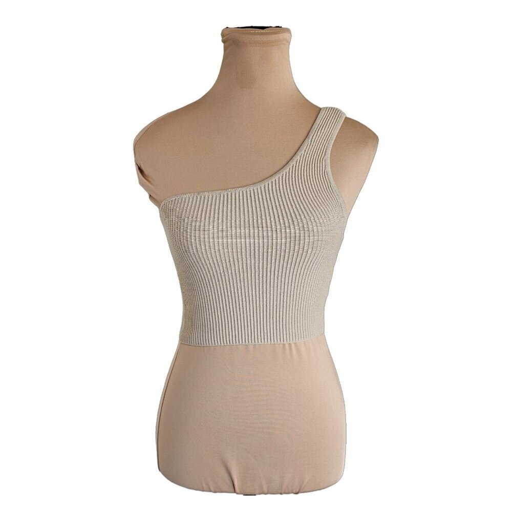 Babaton Aritzia Light Cream One Shoulder Ribbed Top Sz S